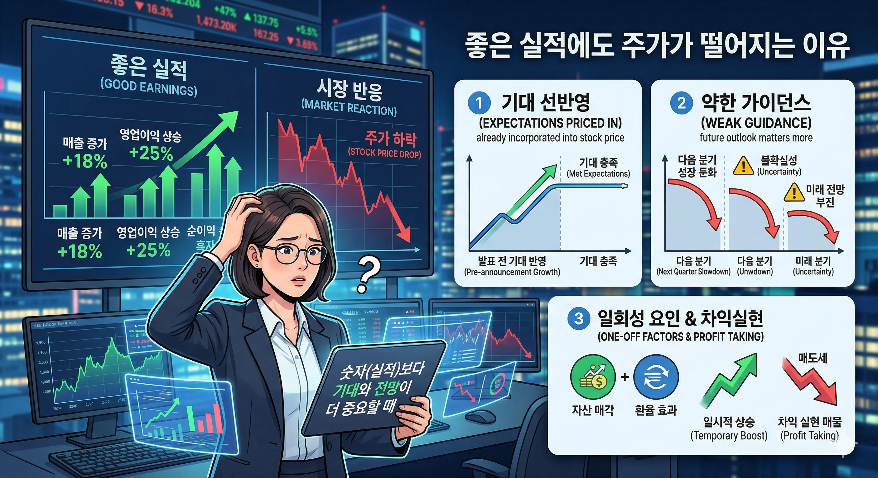 좋은 실적에도 주가가 떨어지는 이유 | 숫자보다 기대와 전망이 더 중요할 때
